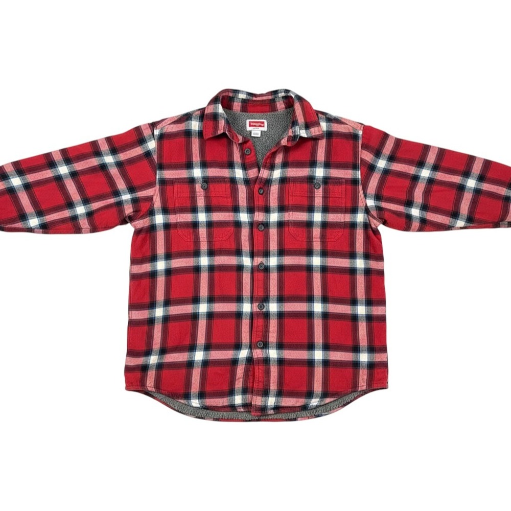 Wrangler Mens Red Plaid Sherpa Lined Flannel Shirt Jacket Small RN130273